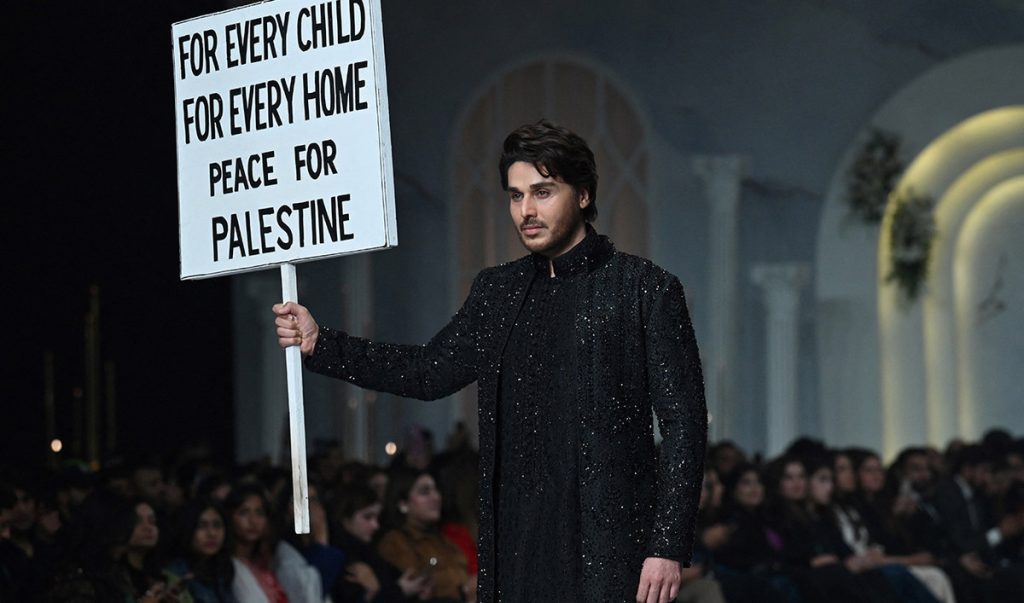 Pakistani designer says inspiration for ramp tribute to Palestine came from daughters