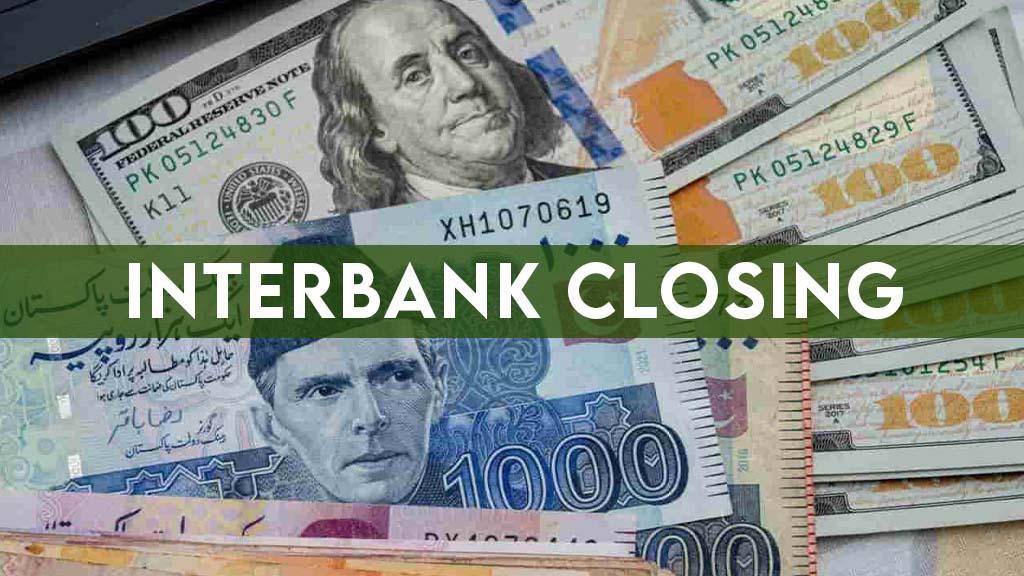 US dollar to Pakistani rupee interbank closing