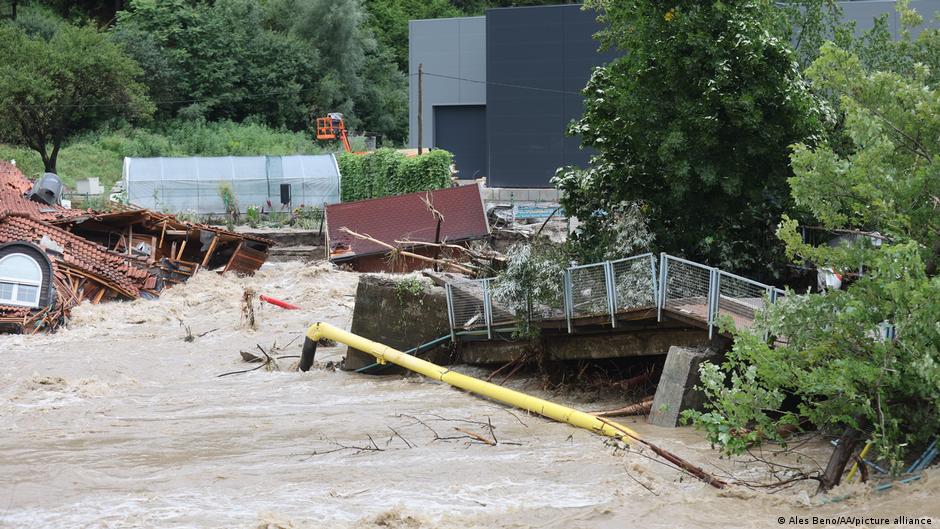 Heavy rains caused flash floods and landslides in parts of Slovenia, blocking roads and bridges, flooding buildings and forcing evacuations
