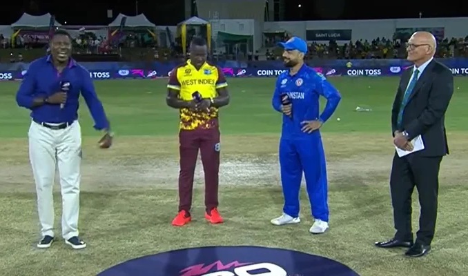 Afghanistan won the toss and opted to bowl against the West Indies in their Group C encounter of the ICC Men's T20 World Cup, at the Darren Sammy Cricket Stadium, St Lucia on Monday.