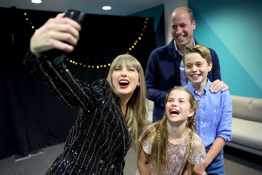 : British monarchy's heir Prince William along with his children, Charlotte and George, enjoyed meeting United States pop-singer Taylor Swift at the opening night of her Eras tour in London on Friday.