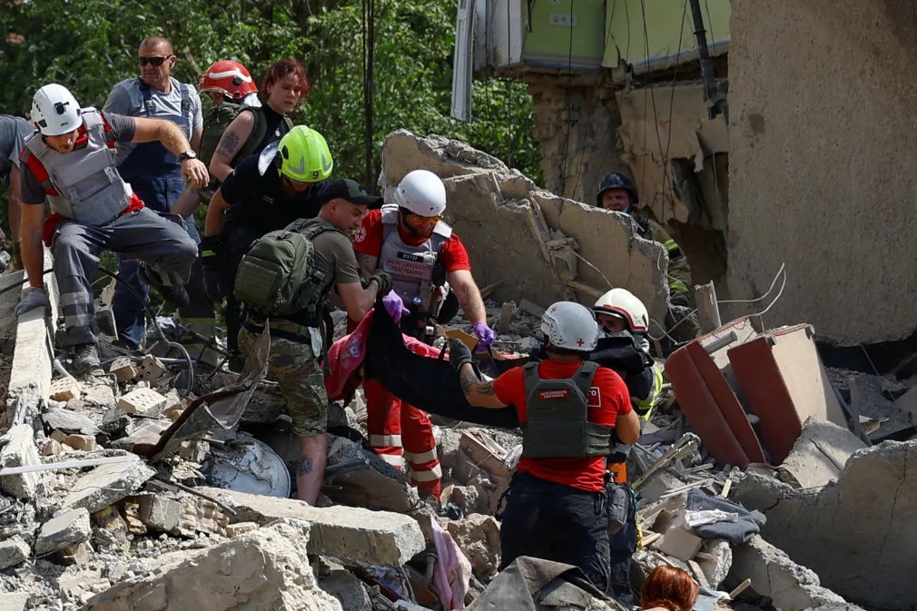 Russia blasted the main children's hospital in Kyiv with a missile in broad daylight on Monday and rained missiles down on other cities across Ukraine, killing at least 36 civilians in the deadliest wave of air strikes for months.