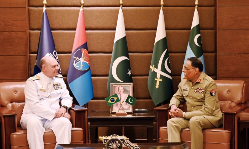 Admiral Andre Luiz Silva Lima De Santana Mendes, representing the Brazilian Navy, engaged in discussions today with General Sahir Shamshad Mirza, Chairman Joint Chiefs of Staff Committee of Pakistan, the military's media wing Inter-Services Public Relations (ISPR) announced on Tuesday.