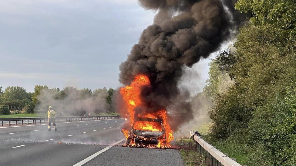 car catches fire on motorway