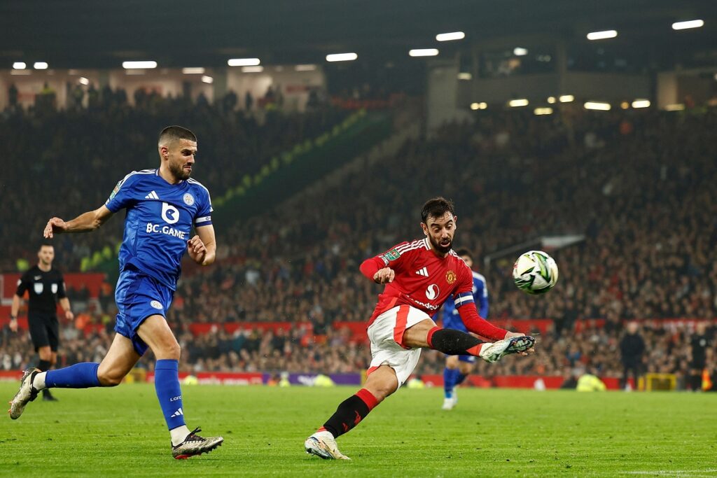 Casemiro. Fernandes scored twice each as Manchester United eased into the League Cup quarterfinals with a 5-2 victory over Leicester City