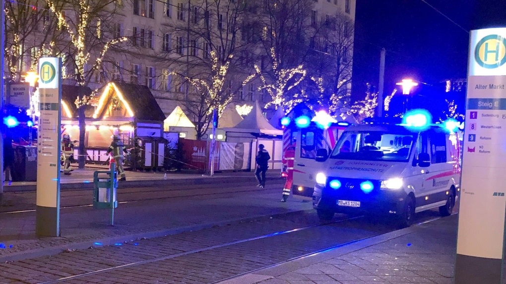 A car drove into a crowd at a Christmas market in the eastern German town of Magdeburg, local media said on Friday.