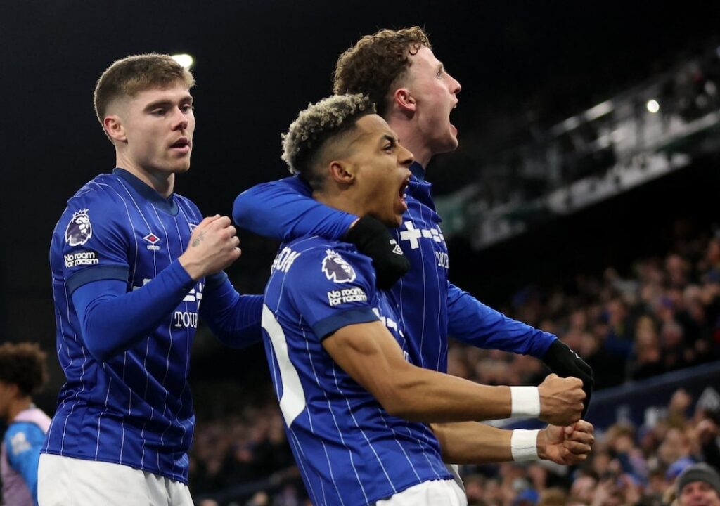 Liam Delap and Omari Hutchinson scored either side of the break as Ipswich Town finally ended an almost 23-year wait to win a Premier League match