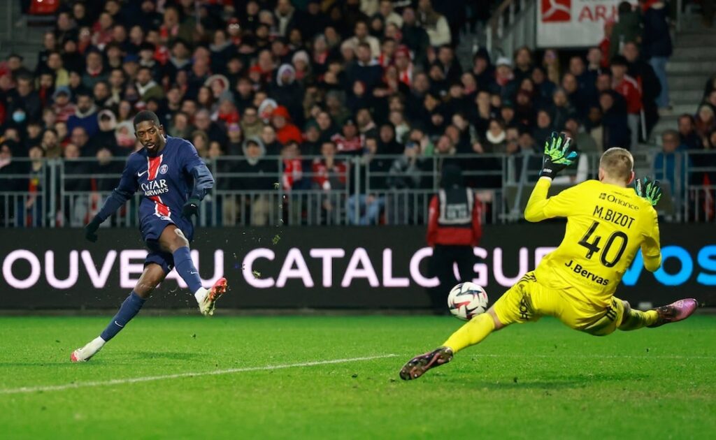 Ousmane Dembele scored his second hat-trick of the week and Goncalo Ramos scored a late brace in Paris St Germain's (PSG) 5-2 win at Brest.