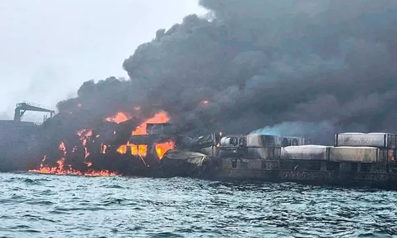 oil tanker and a cargo ship