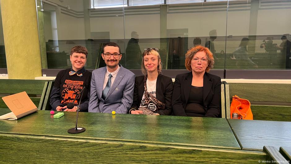 About 100 demonstrators gathered outside the Bialystok courthouse in northern Poland to show support for five Poles on trial here.