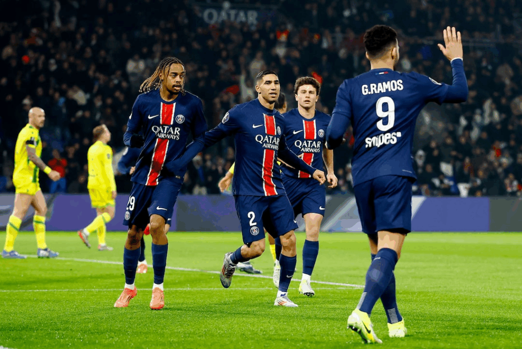 Paris St Germain had to settle for a 1-1 draw at Nantes, keeping the Ligue 1 champions on course to become the first team to go unbeaten.