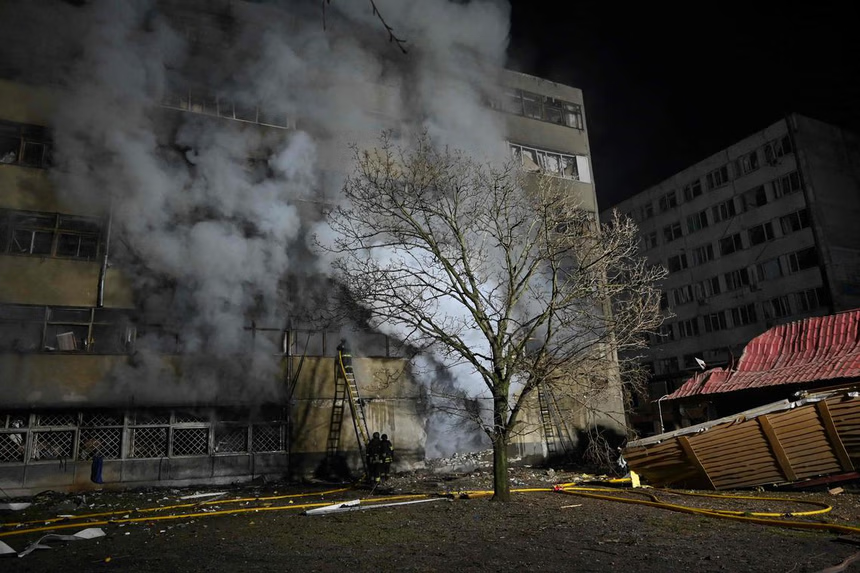 A Russian drone attack on Kharkiv, Ukraine, triggered fires in an apartment building and injuring at least 28 people, local officials said.