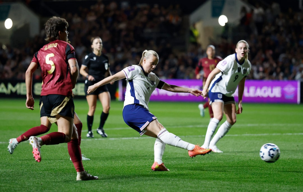 Lucy Bronze scored and assisted in England's 5-0 win over Belgium at the Women's Nations League Group 3 on Friday.