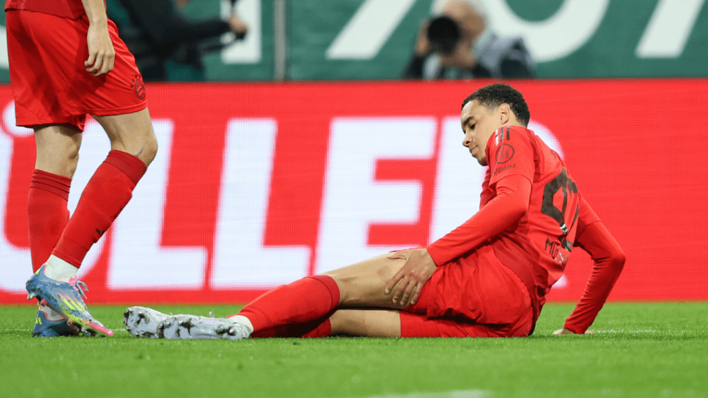 Bayern Munich beat 10-man Augsburg 3-1 but lost Jamal Musiala to injury ahead of the Champions League quarter-final.