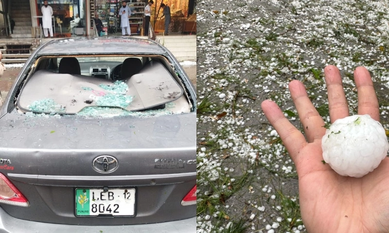 Hailstorm smashes cars in Islamabad
