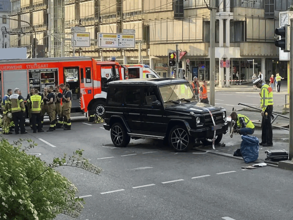 At least eight people were injured, three of them seriously, after a car drove into a crowd in the centre of the southwestern German city of Stuttgart on Friday in what police said was a 