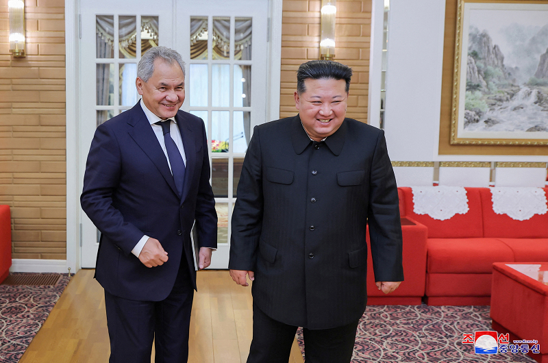 North Korean leader Kim Jong Un on Tuesday met with Sergei Shoigu, secretary of Russia's Security Council, in Pyongyang.