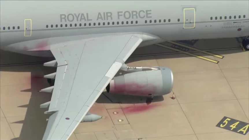 Pro-Palestinian activists broke into a Royal Air Force base in England damaging and spraying red paint over two planes.