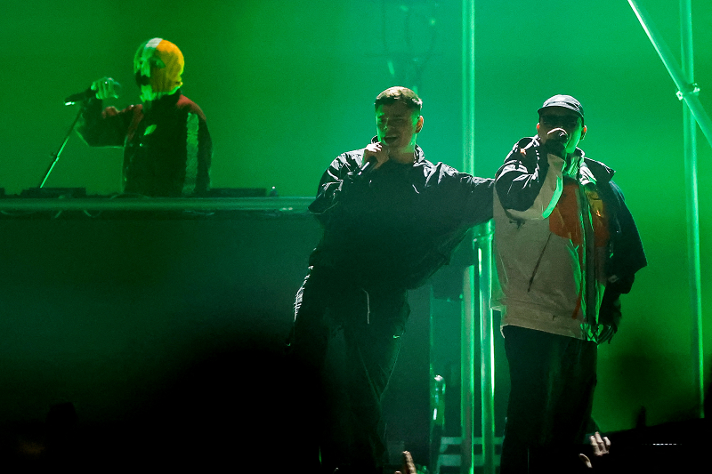 Irish hip-hop group Kneecap led chants of 