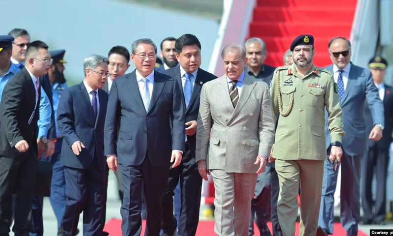 Chinese Prime Minister Li Qiang at the Noor Khan airbase near Islamabad