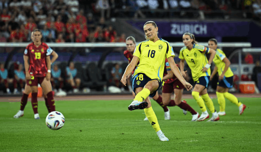 Sweden made the most of Germany defender Carlotta Wamser's expulsion to sweep to a 4-1 win and secure top spot in their Group C clash on Saturday, with their opponents also going through to the quarter-finals as runners-up.