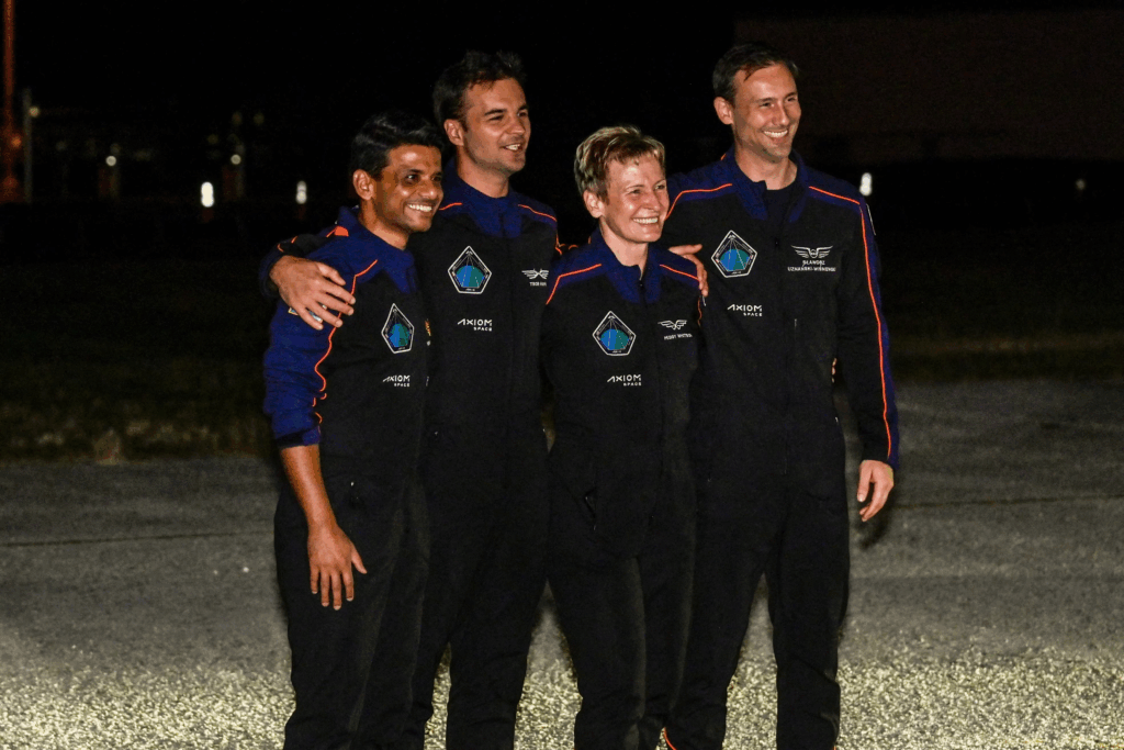 Peggy Whitson and four crewmates from India, Poland and Hungary departed the ISS early Monday and embarked on their return flight to Earth.
