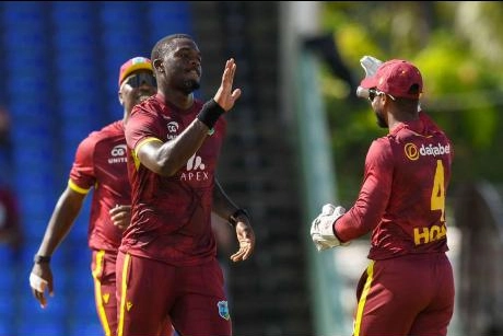 Jayden Seales’ fast bowling and Roston Chase’s steady batting helped West Indies beat Pakistan by five wickets in the second match on Tuesday