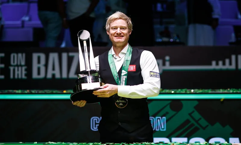 Neil Robertson with Saudi Snooker Masters trophy