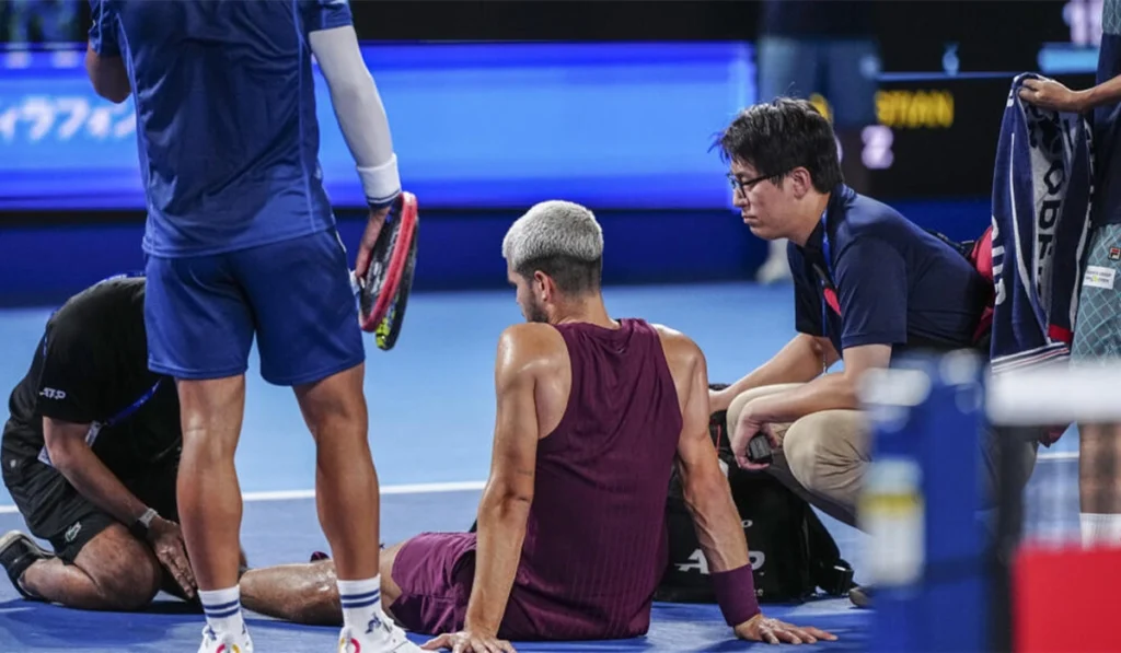 Alcaraz sweats on ankle injury after opening win in Japan