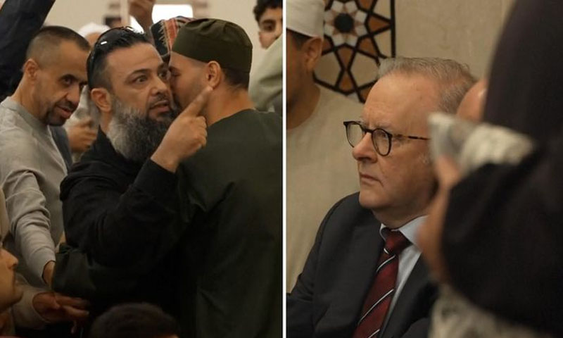 Protesters heckle Australian PM at Eid prayers over Israel stance
