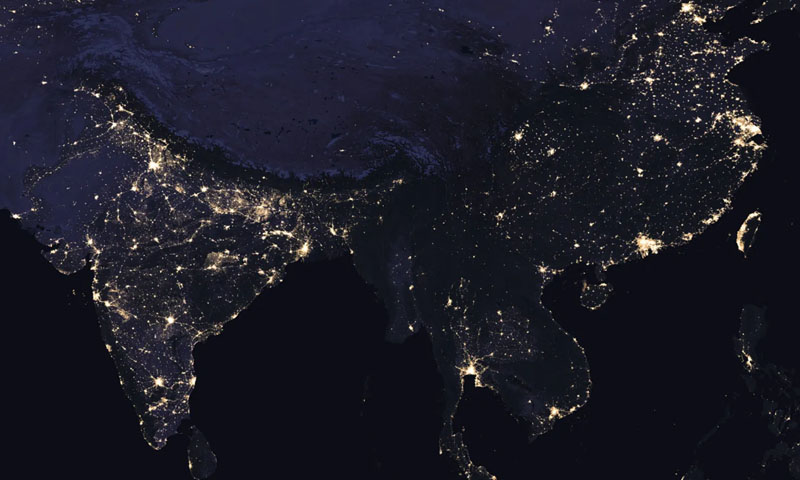 US leads in total nighttime luminosity, China and India follow