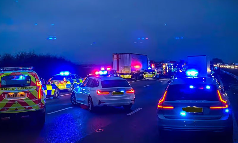 Traffic on the M-5 motorway was disrupted after high-voltage transmission lines fell onto the roadway during a severe windstorm, prompting the Motorway Police to divert vehicles to alternative routes: File Photo