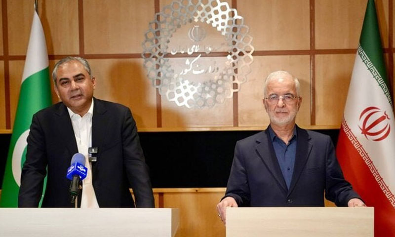 Interior Minister Mohsin Naqvi and his Iranian counterpart Eskandar Momeni address a joint press conference in Tehran on June 6, 2026