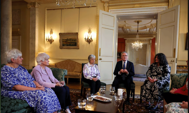 Britain's Prime Minister Keir Starmer attends a meeting with campaigners to discuss historical forced adoption, at Downing Street, in London,