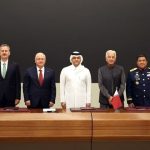 Turkish Defense Minister Yaşar Güler (2nd L), Head of the Presidency of Defense Industries (SSB) Haluk Görgün (L), Deputy Prime Minister and Minister of Defense of Qatar Sheikh Saud bin Abdulrahman bin Hassan bin Ali Al Thani (C), Minister of defense Khawaja Muhammad Asif (2nd R), and Deputy minister of defense of Indonesia Yusuf Jauhari, attended the signing ceremony in Doha, Qatar, Oct. 21, 2026. — COURTESY: ANADOLU AGENCY (AA)