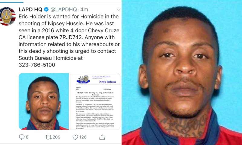 نیپسی ہسل قتل: ملزم کی شناخت ہوگئی، تلاش جاری