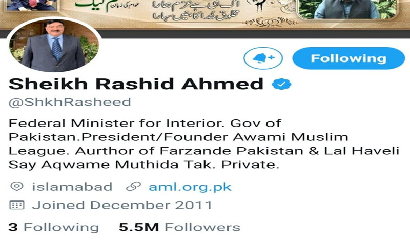 شیخ رشید نے ٹوئٹر پر تین کے علاوہ سب کو ان فالو کردیا