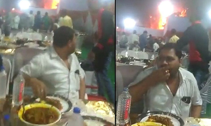 باراتیوں نے آگ لگنے کے بعد بھی کھانا نہ چھوڑا