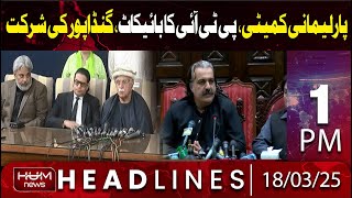 Hum News Headline 1 PM | CM KP Ali Amin Gandapur Attends Parliamentary Committee | PTI Boycotts