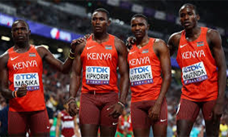 Athletes from Kenya participating 4x400 meters race