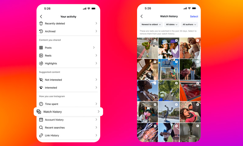 انسٹاگرام نے واچ ہسٹری فیچر متعارف کروا دیا