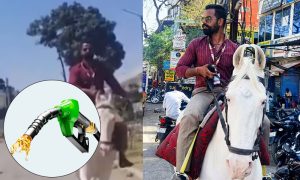 پیٹرول بحران کے باعث بینک ملازم نے سواری کا انوکھا طریقہ اختیار کر لیا