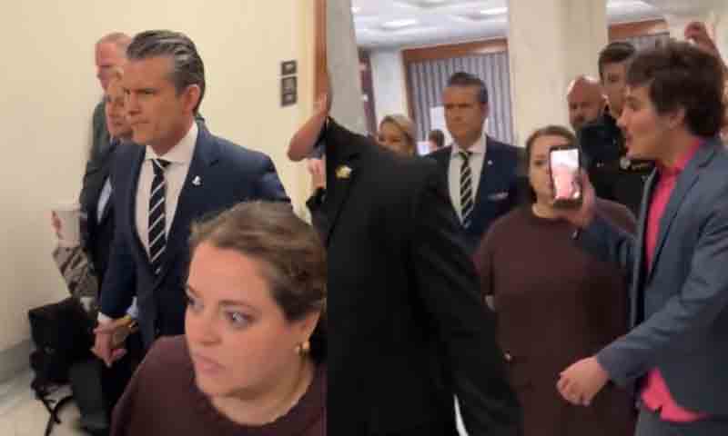 امریکی وزیرجنگ کومظاہرین نےگھیر لیا، جنگی مجرم کے نعرے